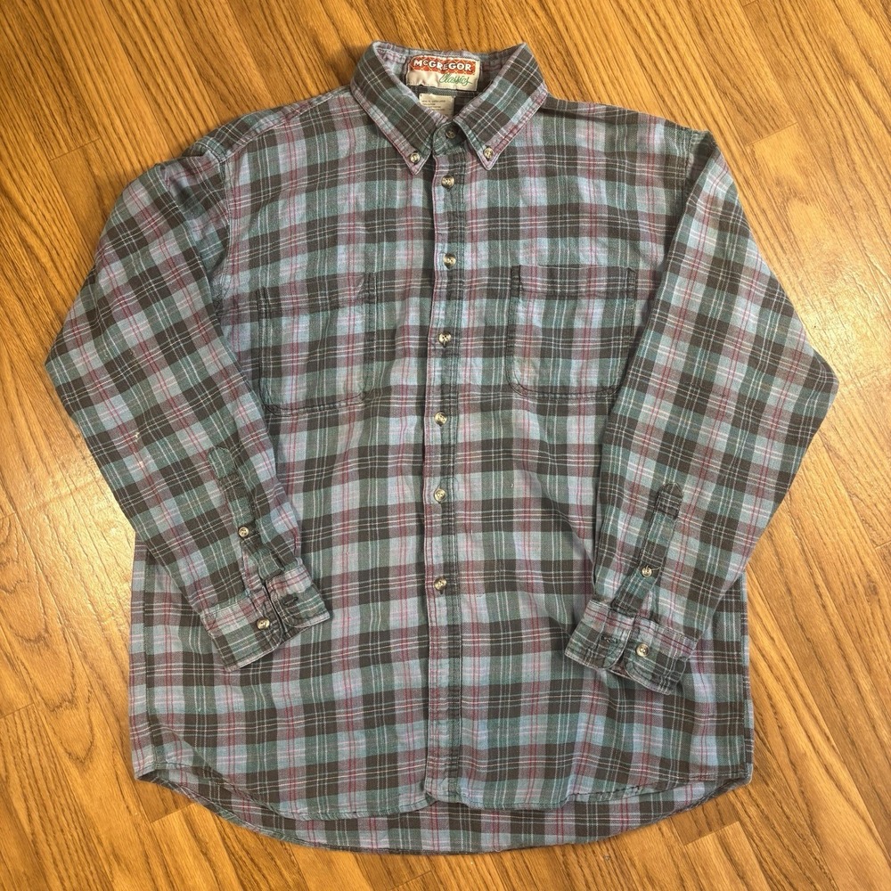 Vintage McGregor Classics Flannel Shirt Men XL Blue Plaid Button Down 90s Grunge